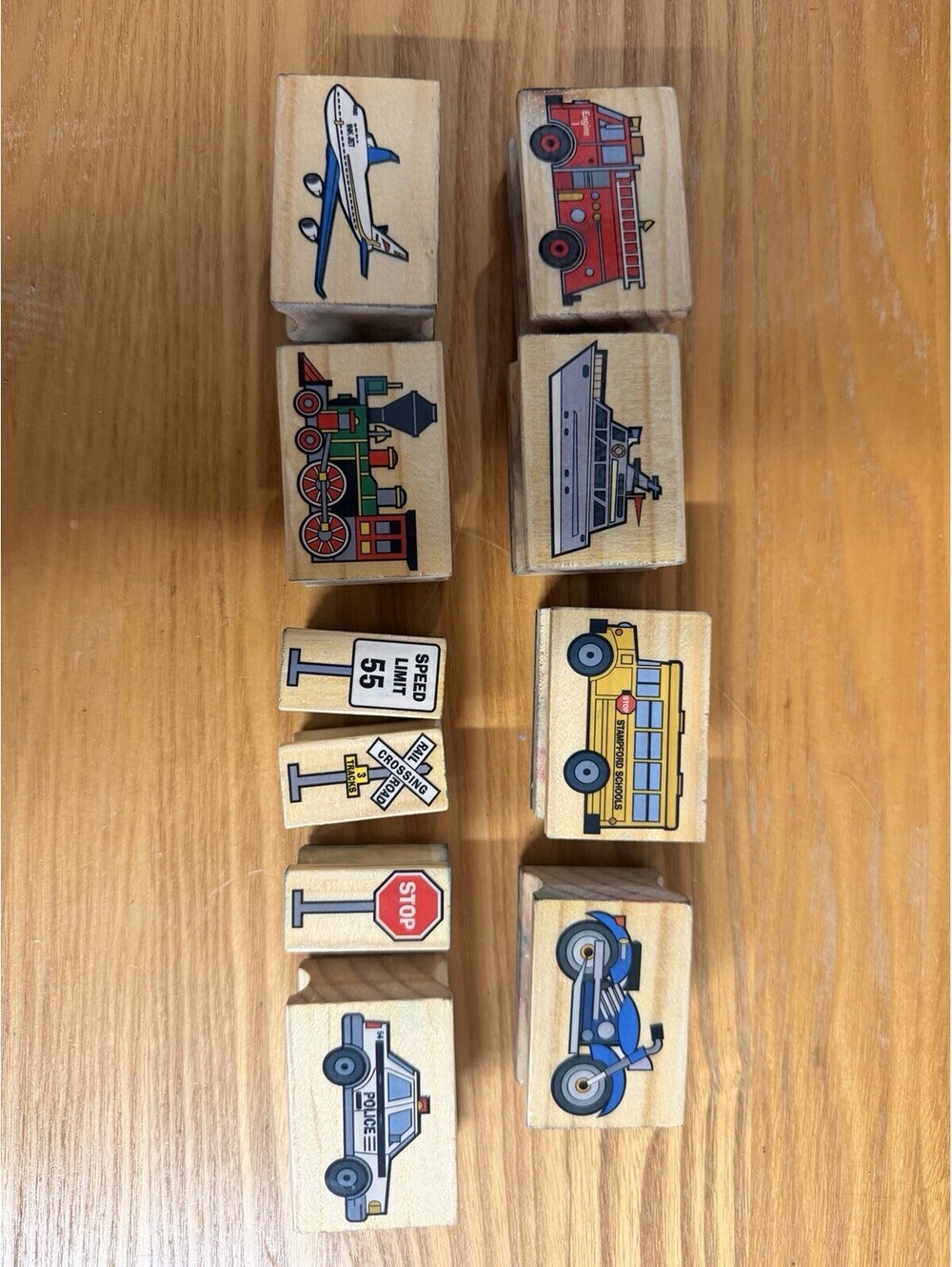 Melissa & Doug Wooden Rubber Stamp Set Transportation, 10 Pieces *